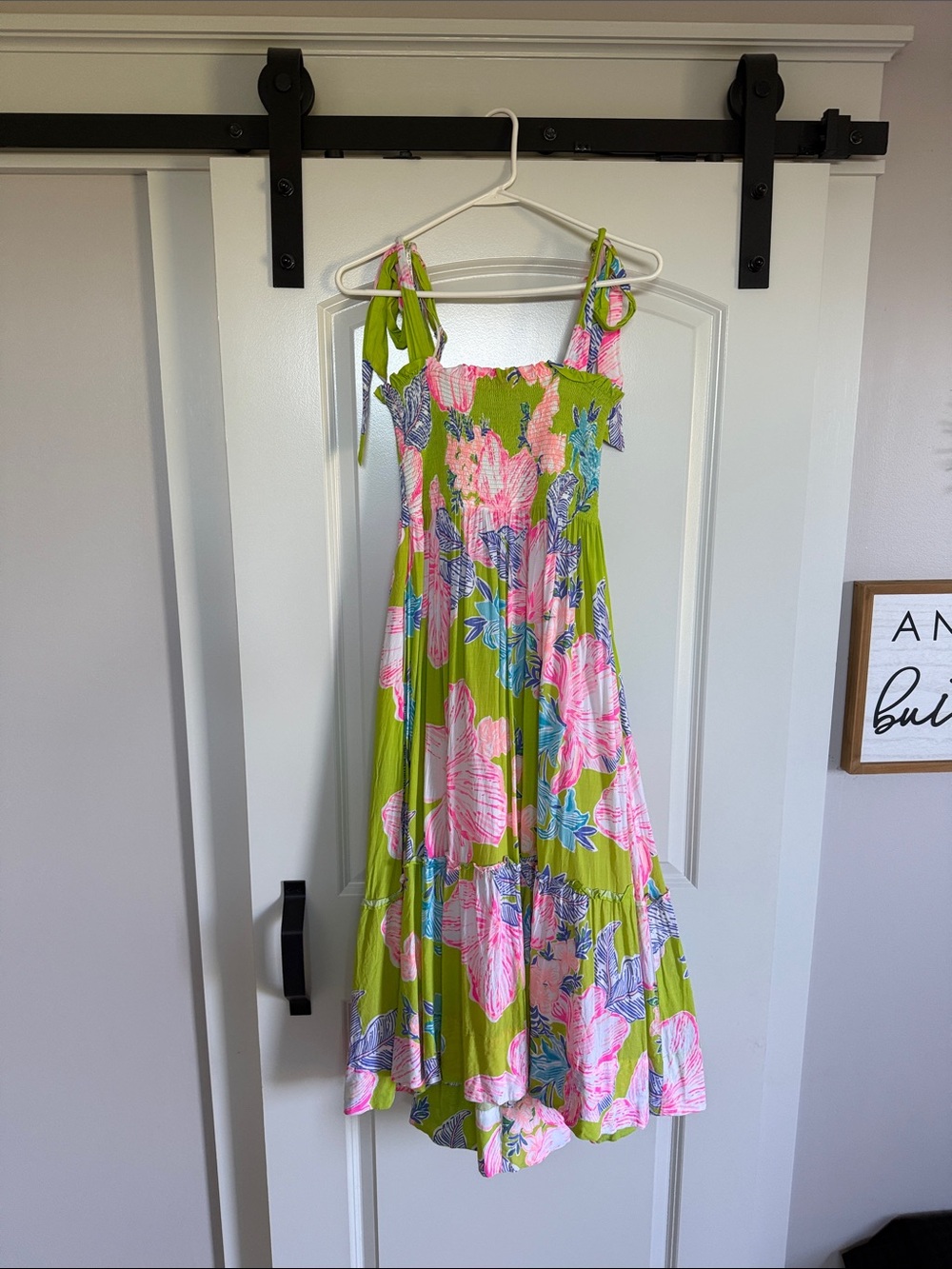 Lilly Pulitzer Lime Green Floral Tie-Shoulder Tiered Sundress